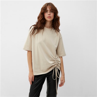 Футболка с кулиской женская MINAKU REGULAR FIT, бежевая, размер 42