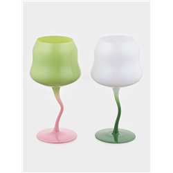 Бокалы для вина Pint, 450 мл, 8×19 см, набор 2 шт., стекло, зелёные, белые