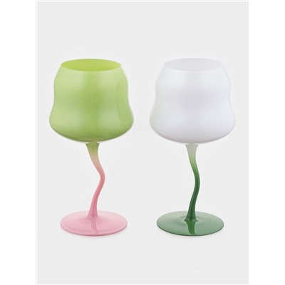 Бокалы для вина Pint, 450 мл, 8×19 см, набор 2 шт., стекло, зелёные, белые