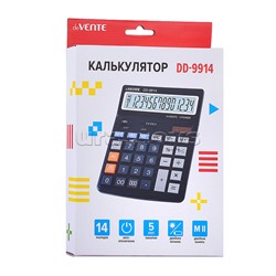 Калькулятор настольный DD-9914, 154x203x25, 14 разрядный, большой экран, подъемный дисплей, двойное питание, двойная память, автоматическое вычисление процентов, клавиша "00" и "000" коррекция последнего введенного значения, функция смены знака, прорезине