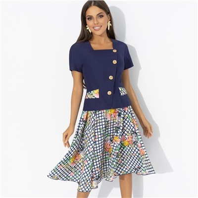 Костюм с юбкой приталенный, Радую себя (2 в 1, синяя мечта)