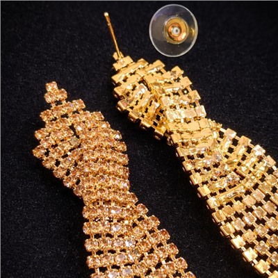 Серьги длинные висячие со стразами "Вечерние", цвет: шампань, арт.012.022