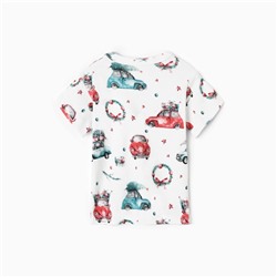 Футболка детская MINAKU New Year's cars, рост 62-68 см, белая