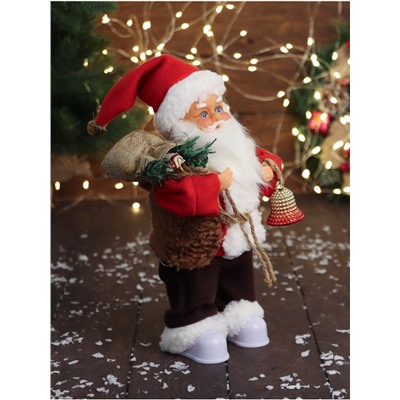 Дед Мороз под ёлку «Зимнее волшебство. Новогодняя игрушка в красном тулупе» двигается, ботинки светятся, 28 см