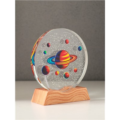 Световая фигурка стекло «Диск. Голограмма: Планетарий», 5×LED, d=10 см, USB, цветной, 10×4×11.4 см
