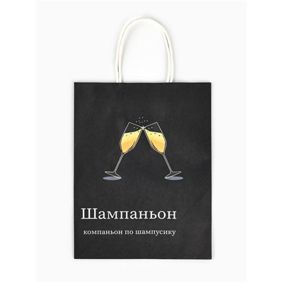 Пакет бумажный подарочный новогодний крафт, «Шампаньон», 27×21×11 см