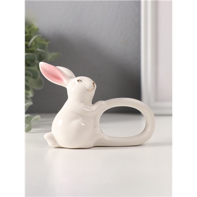 Сувенир керамика держатель д/салфеток "Белый кролик с розовыми ушками" 5х10х7,5 см