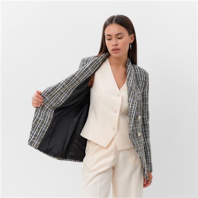 Пиджак женский твидовый двубортный MIST, размер 44, синий