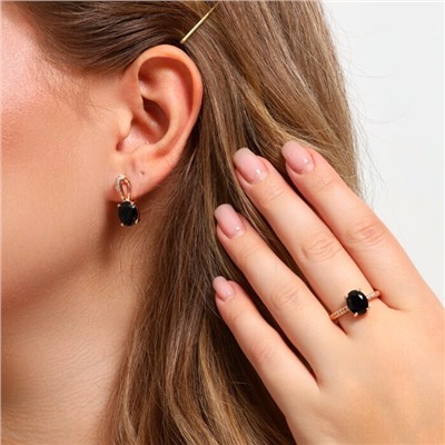 Комплект ювелирной бижутерии Дубайское золото, покрытие: позолота, серьги и кольцо 17 р, вставка: фианит, цвет: черный, арт.314.775-17