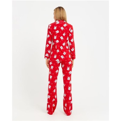 Пижама новогодняя женская (рубашка, брюки) KAFTAN Мишки, красная, размер 52-54