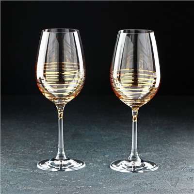 Бокалы для вина «Золотая спираль», 350 мл, набор 2 шт., хрустальное стекло, прозрачные, золотистые