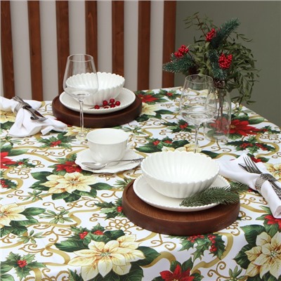 Скатерть новогодняя Доляна «Праздничные украшения» 145×300 см, 100% п/э
