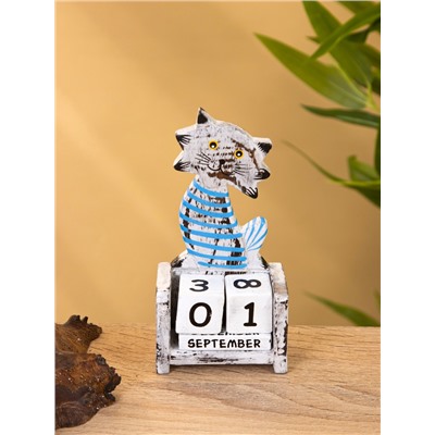 Календарь настольный «Полосатый кот», 7×4×14 см, дерево, серо-голубой