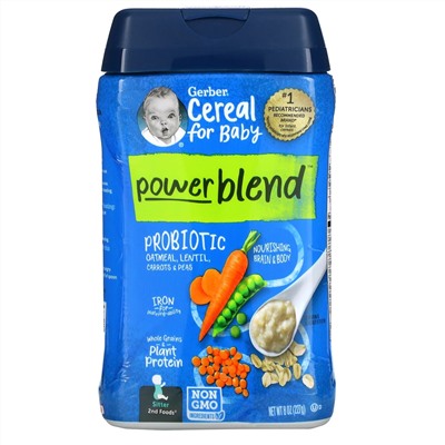 Gerber, Powerblend Cereal for Baby, Probiotic Oatmeal, Lentil, Carrots & Peas, Sitter, 8 oz (227 g)