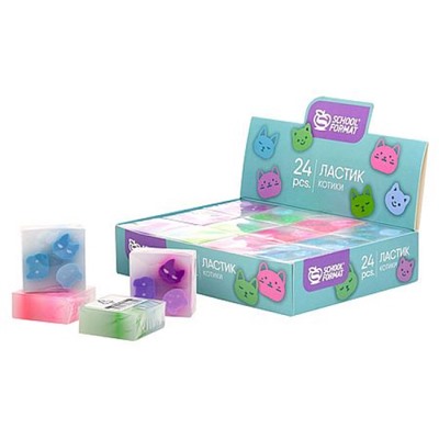 Ластик "КОТИКИ" 34х34х14 мм ПВХ ассорти 259328 ЛСТ-КТД SchoolФормат