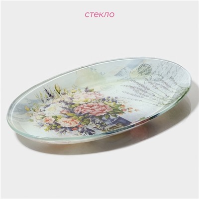 Блюдо стеклянное сервировочное Доляна «Весенний роман», овальное, 24,5×15×2 см
