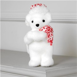 Светодиодная фигура «Мишка в шапке» 9×23×7 см, флок, батарейки CR2032×2 (не в комплекте), свечение тёплое белое