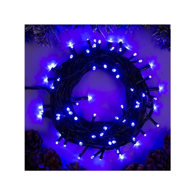 Гирлянда «Нить» 10 м, IP20, тёмная нить, 100 LED, 8 режимов, 220 В, свечение синее