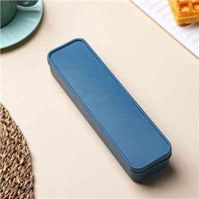 Набор столовых приборов Доляна, 4 предмета: вилка, ложка, нож, футляр синий, приборы МИКС