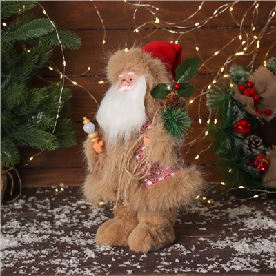 Дед Мороз под ёлку «Зимнее волшебство. Новогодняя игрушка в вязаном костюме» двигается, с подсветкой, 30 см, красный