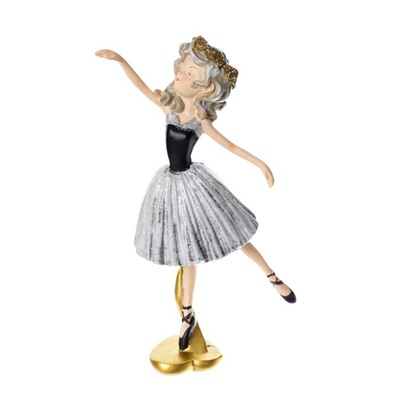 Фигурка полистоун «Балерина с кудрями, в серо-чёрном платье и чёрных пуантах», 13×3.5×6.5 см
