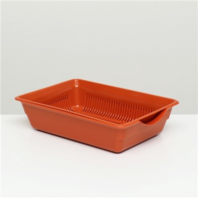 Туалет для кошек, 36×25×9 см, глубокий, с сеткой, пластик, коричневый