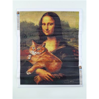 Алмазная мозаика с полным заполнением на холсте «Мона Лиза с котом», 40×50 см