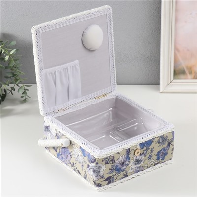 Шкатулка для рукоделия и шитья «Сиреневая цветочная поляна», хранение ниток, иголок, мелочи, 20×20×11 см