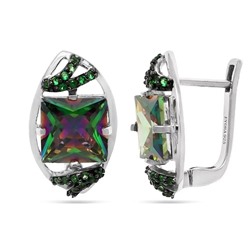 Серьги из серебра мистик кварц, наноизумруд, Каное