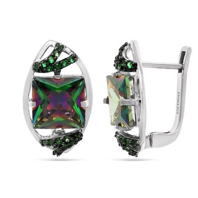 Серьги из серебра мистик кварц, наноизумруд, Каное