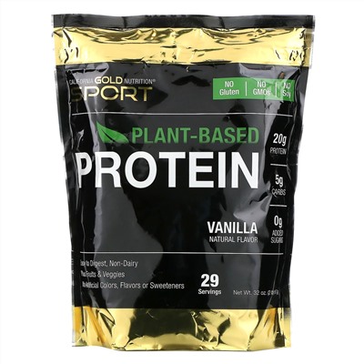 California Gold Nutrition, растительный протеин со вкусом ванили, веганский, легкоусвояемый, 907 г (2 фунта)