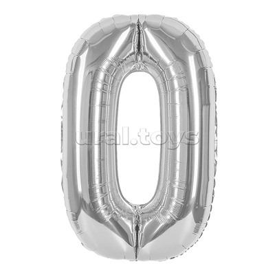 Шар (40''/102 см) Цифра, 0, Серебро, 1 шт. в уп.