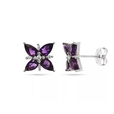 Серьги из серебра аметист, Гербера