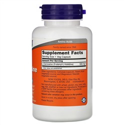 Now Foods, L-карнозин, 500 мг, 100 растительных капсул