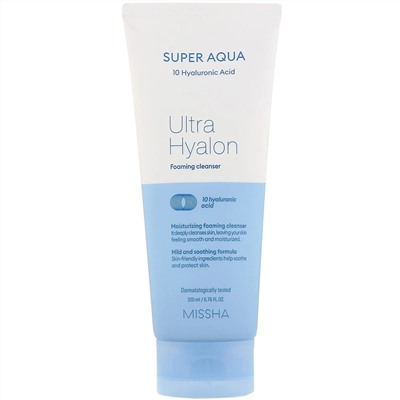 Missha, Super Aqua Ultra Hyalon, очищающая пенка, 200 мл (6,76 жидк. унции)