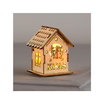 Ёлочная игрушка «Домик со снеговиком», 6×4.5×4.5 см, от батареек, свечение тёплое белое