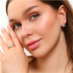 Комплект ювелирная бижутерия коллекция  "Дубай" серьги и кольцо 19 р, покрытие: позолота, вставка: фианиты, цвет: прозрачный, арт.213.760-19