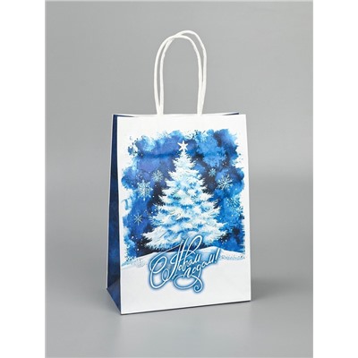 Пакет бумажный подарочный новогодний крафт «С Новым годом» 15×21×8 см