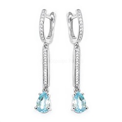 Кольцо из серебра с голубым топазом и кубическим цирконием родированное 925 пробы GTR-2020-T