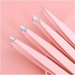 Набор пинцетов для бровей и ресниц 4 шт. в кожаном чехле. Цвет: Розовый