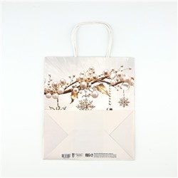 Пакет подарочный новогодний «С Новым годом», белый крафт, 22×25×12 см