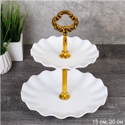 Ваза для фруктов 20 см Круг Волна белая / D-1269 /уп 80/ Пластик