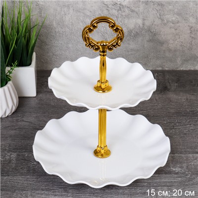 Ваза для фруктов 20 см Круг Волна белая / D-1269 /уп 80/ Пластик