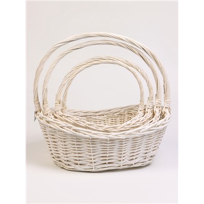 Корзина плетёная для хранения, ива, овальная, белая, набор 4 шт.