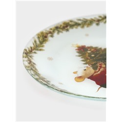 Десертная тарелка новогодняя Доляна «Новогодние зверята», d=19 см, h=1.5 см, стекло, белая