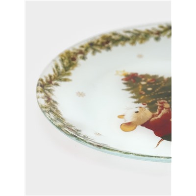 Десертная тарелка новогодняя Доляна «Новогодние зверята», d=19 см, h=1.5 см, стекло, белая