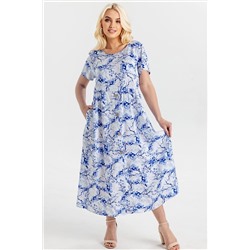 Платье штапель  5915/99/Белый, васильковый