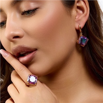 Комплект ювелирной бижутерии коллекция "Дубай" серьги и кольцо 18 р, покрытие позолота, вставка: стекло, цвет: хамелеон, арт.414.347-18