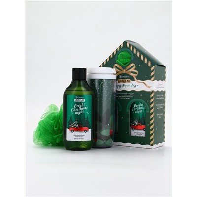 Подарочный набор новогодний Happy New Year: гель для душа, мочалка и термостакан, аромат хвойный лес, URAL LAB