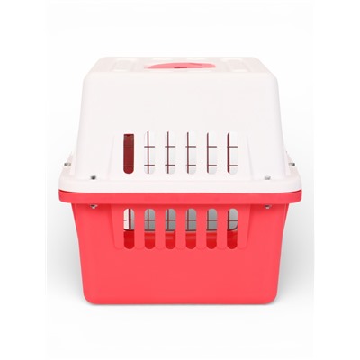 Переноска для животных, 49×31×31 см, с металлической дверью, пластик, белая, розовая